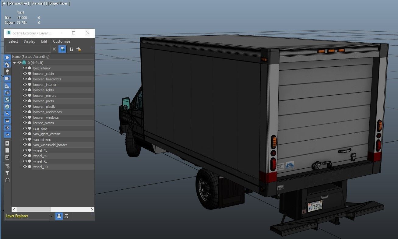Industrial van box truck Low-poly 3D model_42