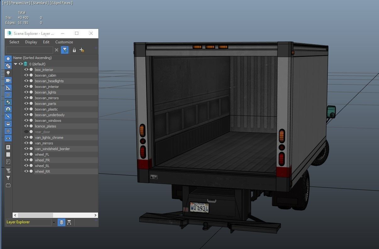 Industrial van box truck Low-poly 3D model_44