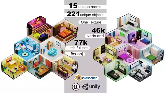  LowPoly House 1 - LowPoly Interior Models 