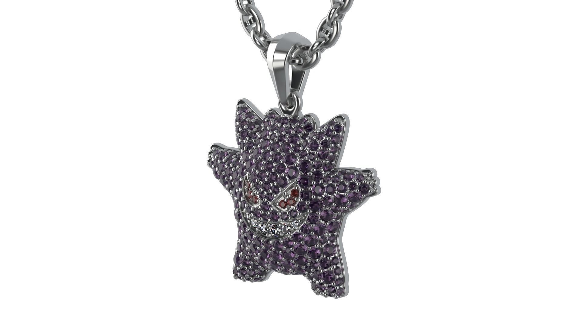 Gengar pendant wiht Gems 20mm 3D print model_3
