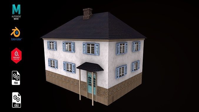 Low-poly Village House for game with LOD version Low-poly 3D model