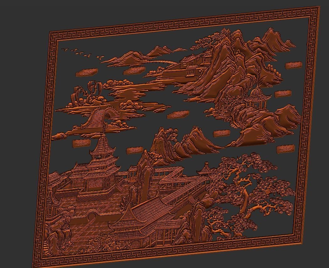 ancient Chinese painting of bas-relief  3D print model_1