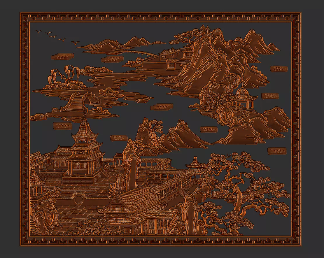ancient Chinese painting of bas-relief  3D print model_0