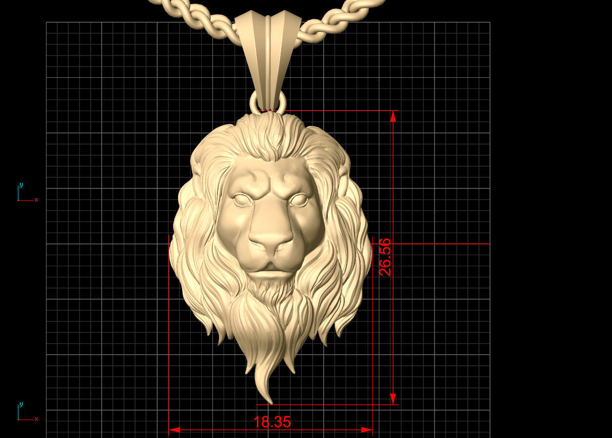 Lion Pendant Sculpture jewelry gold Necklace 3D print model_4