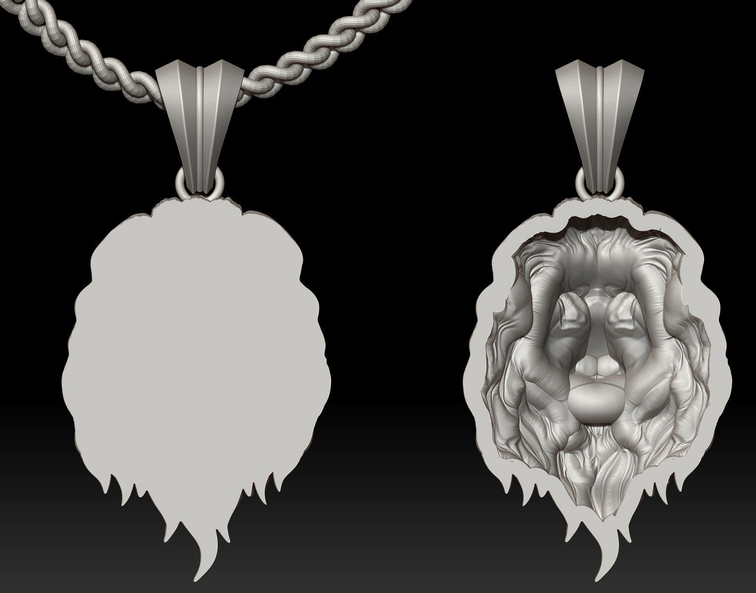 Lion Pendant Sculpture jewelry gold Necklace 3D print model_1