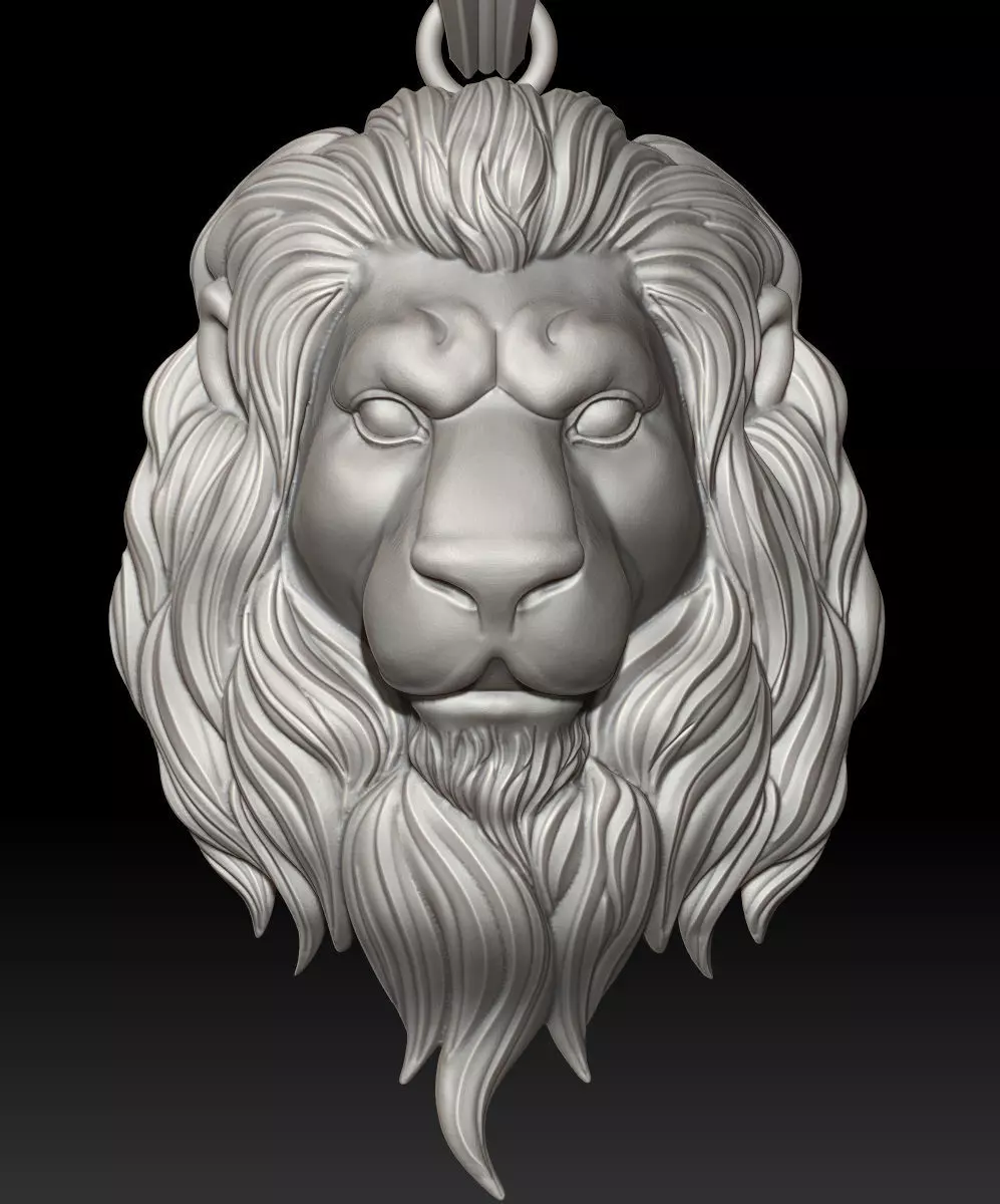 Lion Pendant Sculpture jewelry gold Necklace 3D print model_0