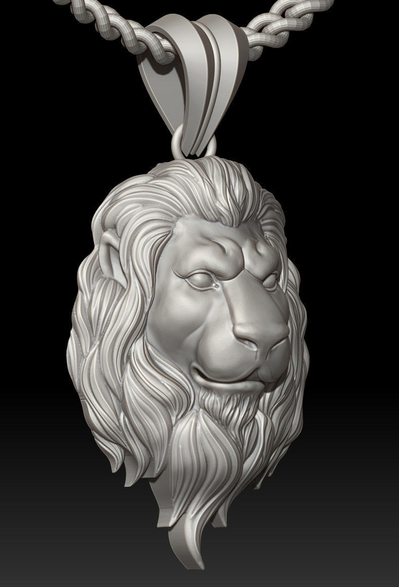 Lion Pendant Sculpture jewelry gold Necklace 3D print model_2