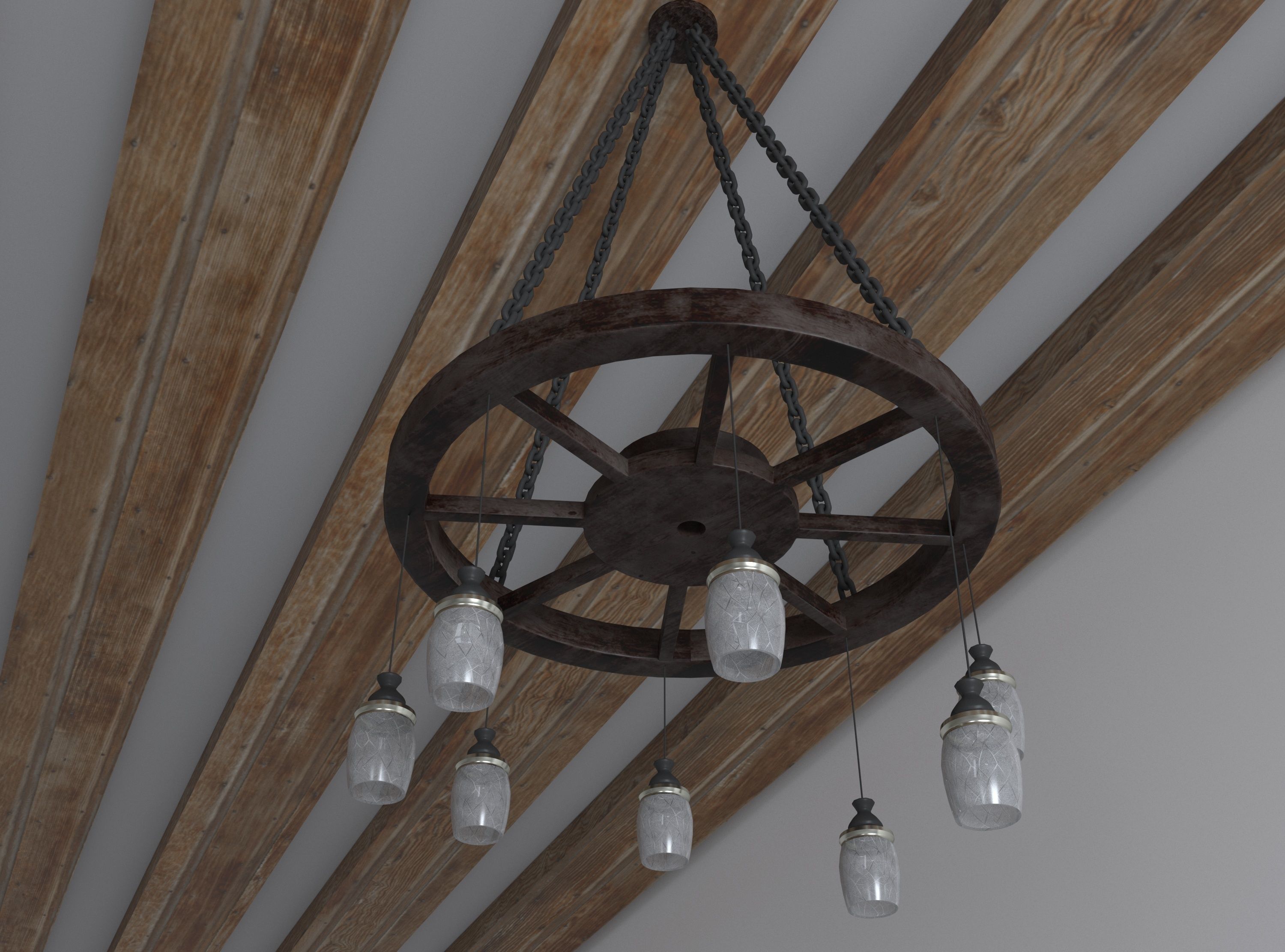 Wooden Chandelier Free 3D model_5
