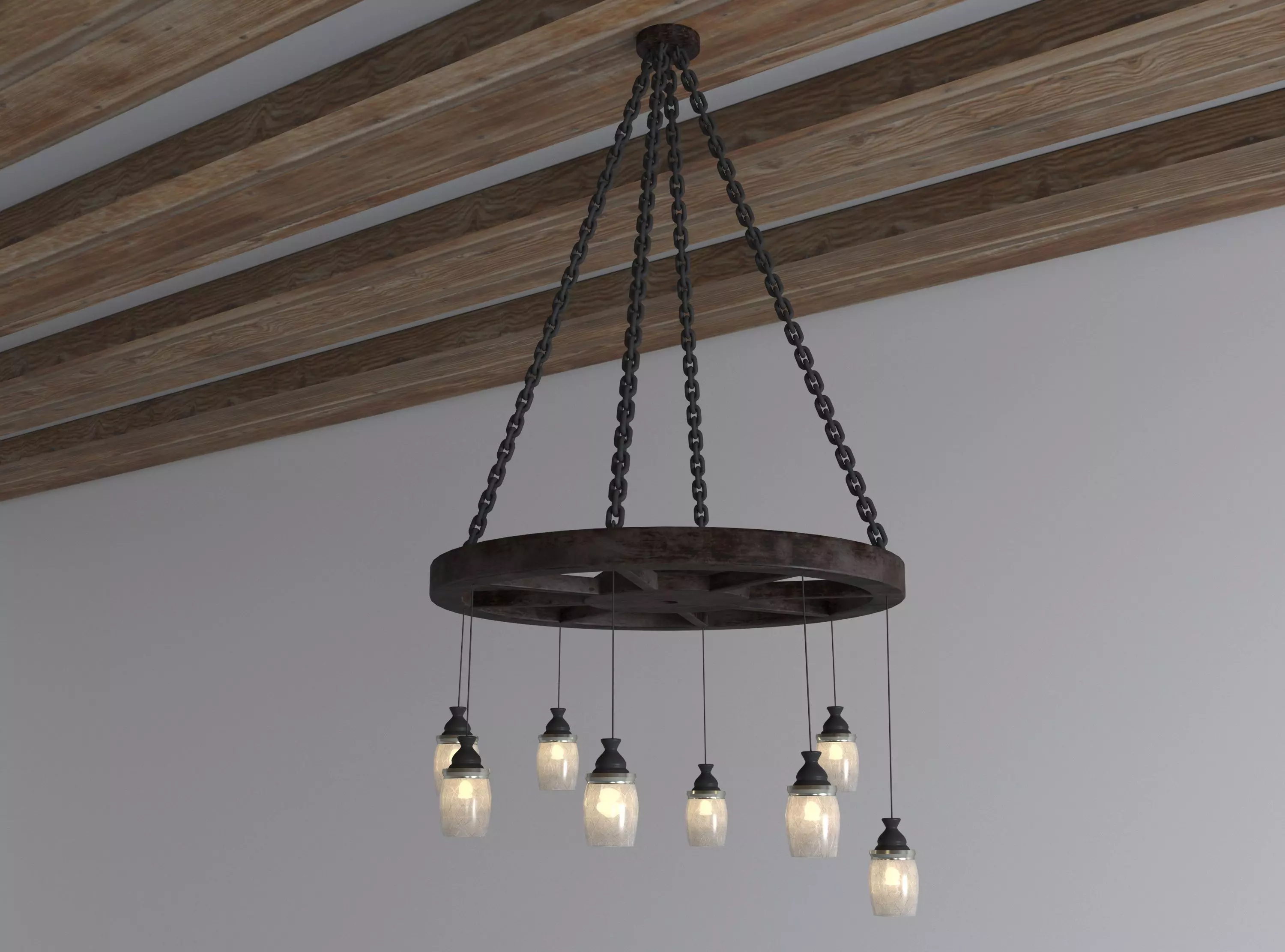 Wooden Chandelier Free 3D model_0