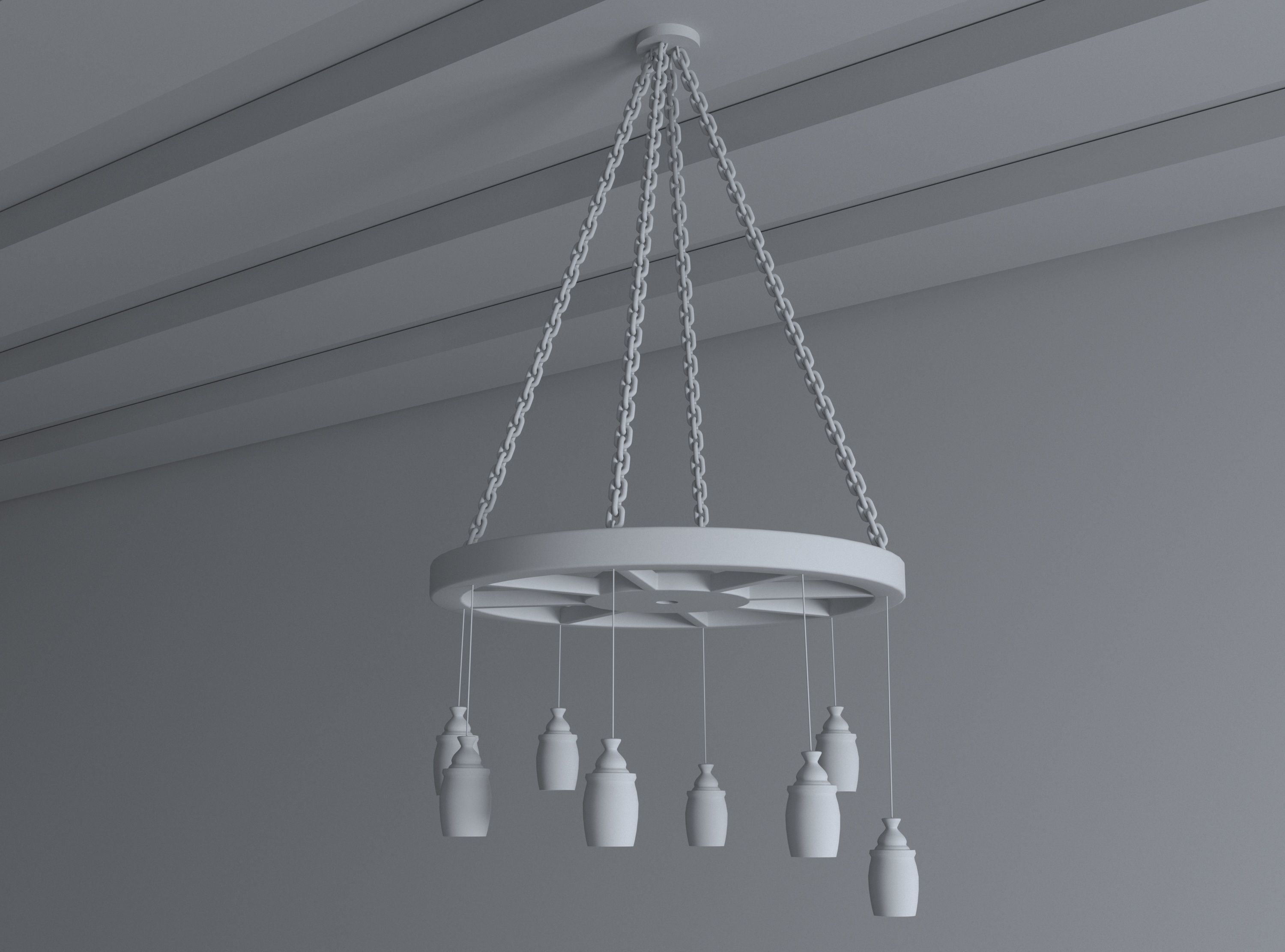 Wooden Chandelier Free 3D model_2