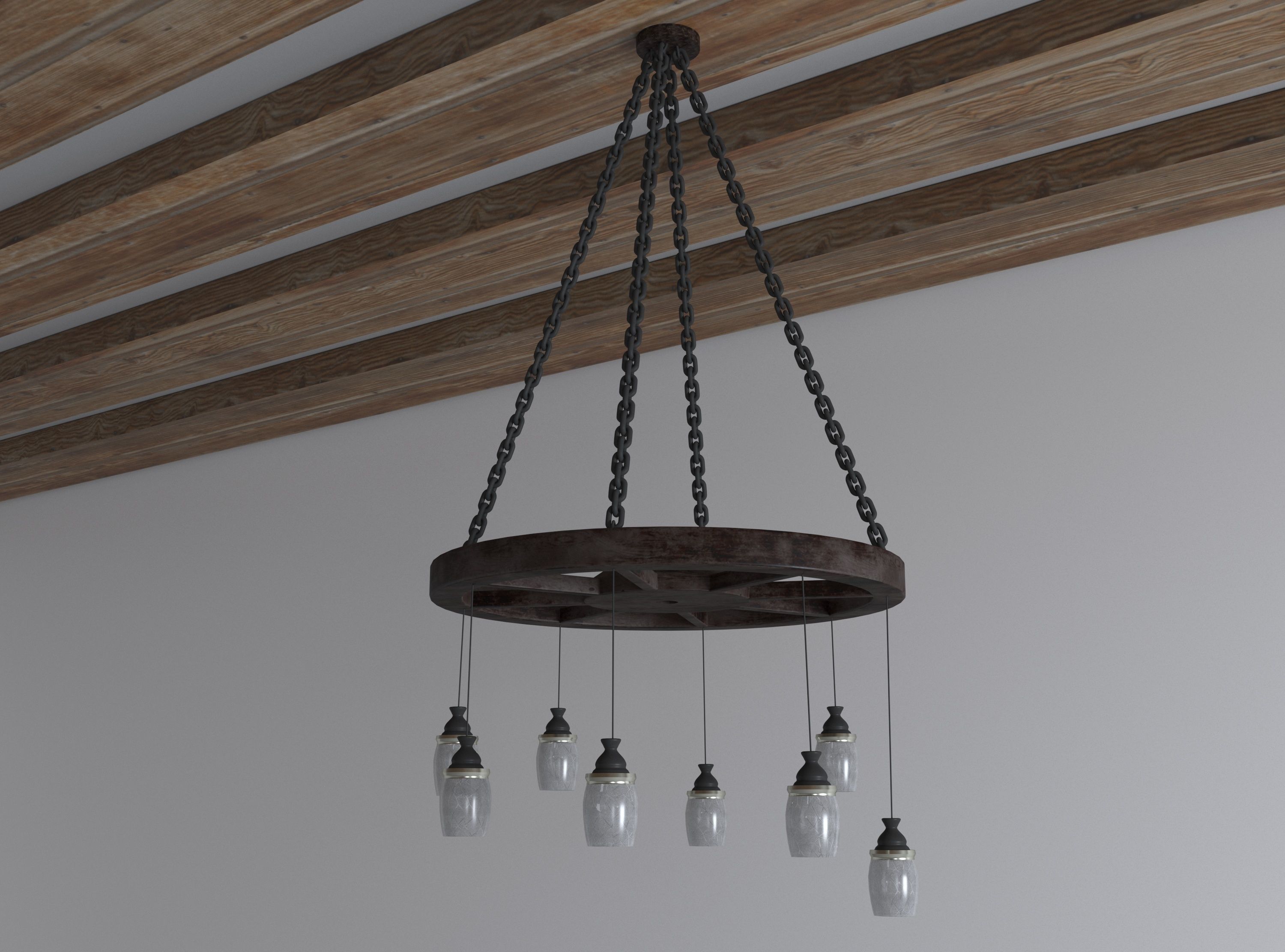 Wooden Chandelier Free 3D model_1