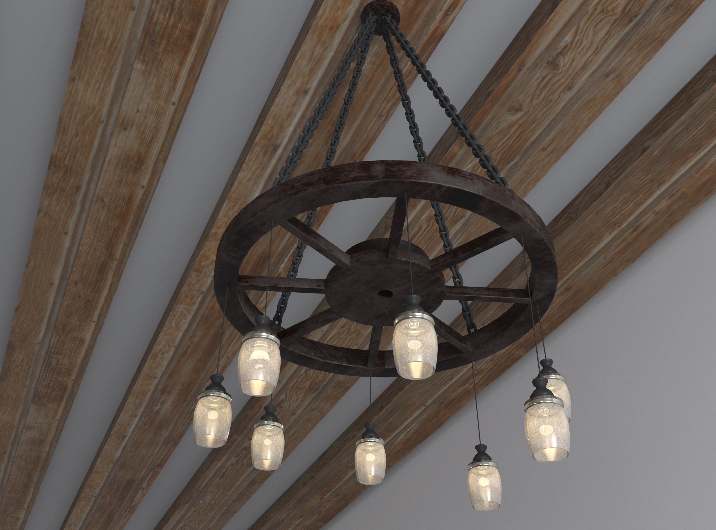 Wooden Chandelier Free 3D model_4