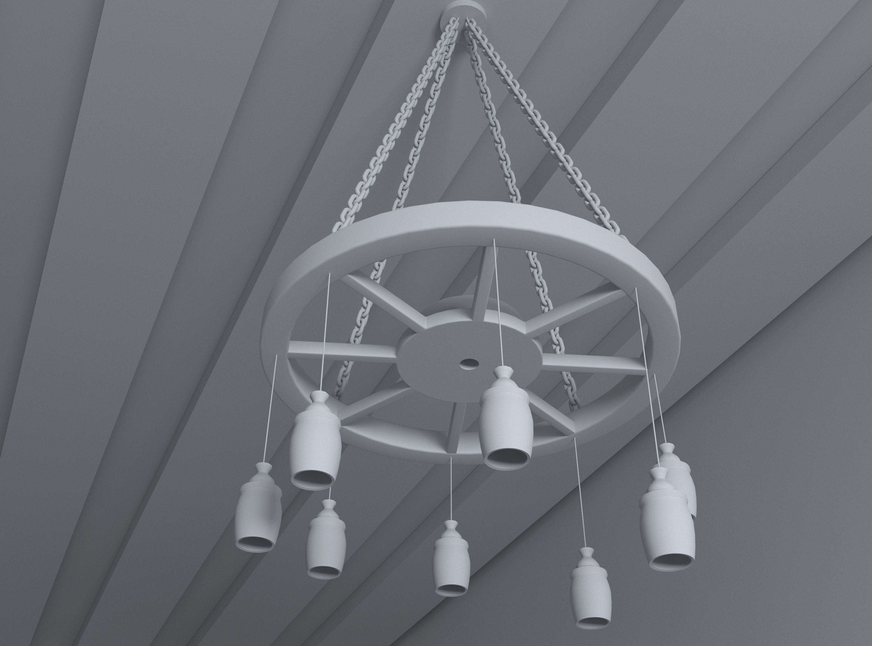 Wooden Chandelier Free 3D model_6