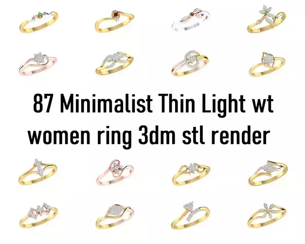 85 Minimalist Thin Light wt women ring 3dm stl render details 3D Model Collection