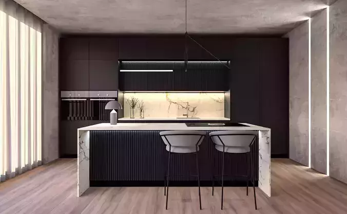 Modern Kitchen - Black and Marble calacatta