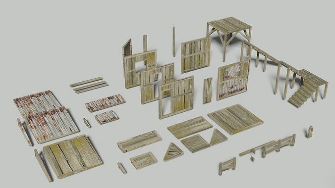 Modular wooden house Free low-poly 3D model