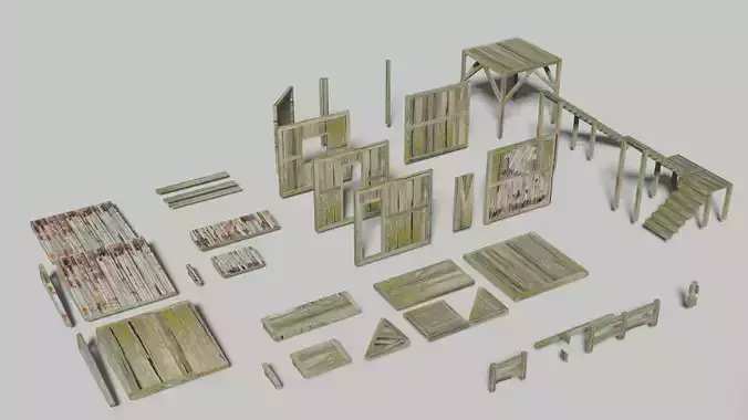 Modular wooden house Free low-poly 3D model