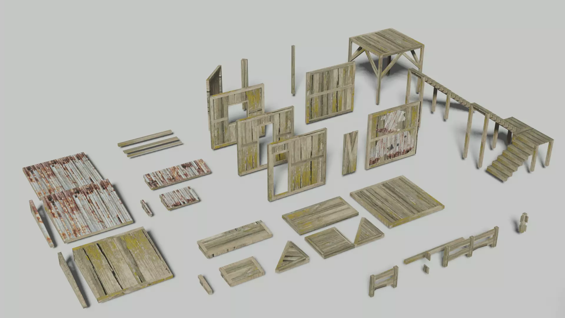 Modular wooden house Free low-poly 3D model