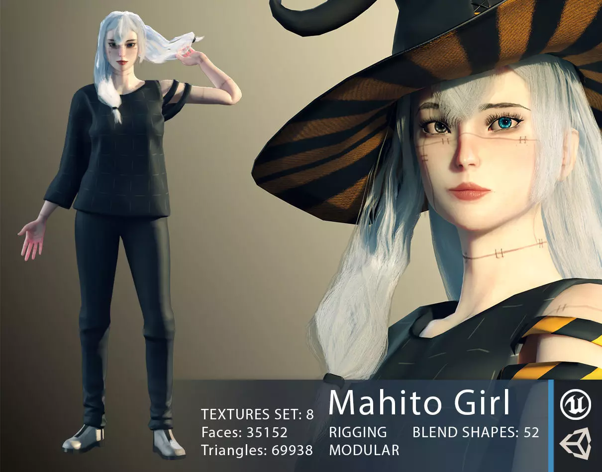 Mahito Girl Modular Character Low-poly 3D model