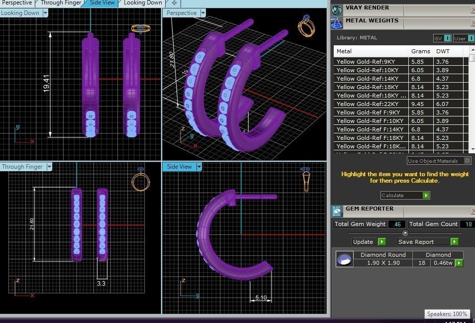 Women huggies earrings with 360 views 3dm stl render detail 3D print model_12