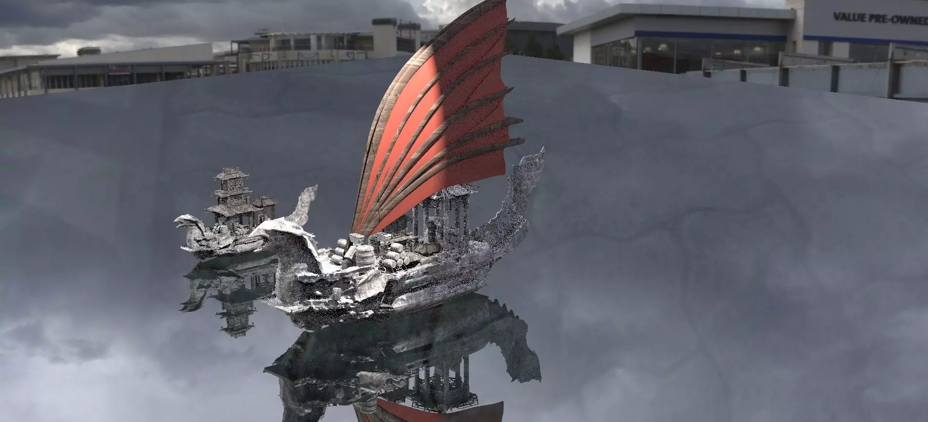 Asian Red Fin sailed Ship 3D model_0