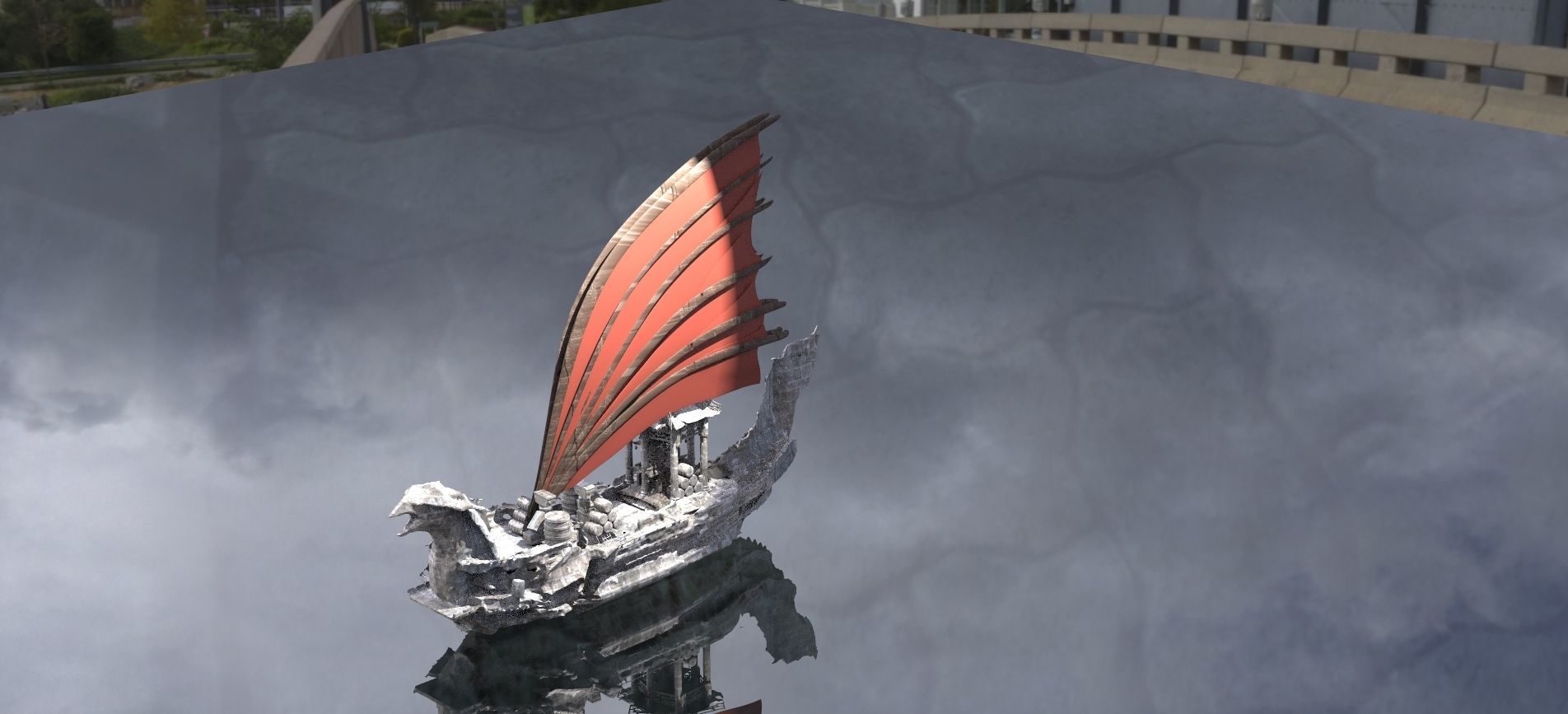 Asian Red Fin sailed Ship 3D model_1