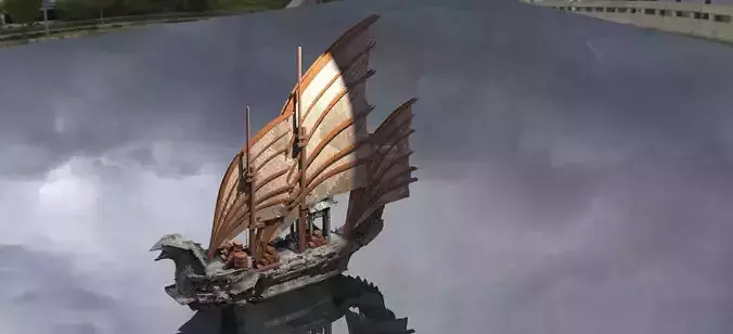 Asian Red Fin sailed Ship bigger patchwork sails 3D model