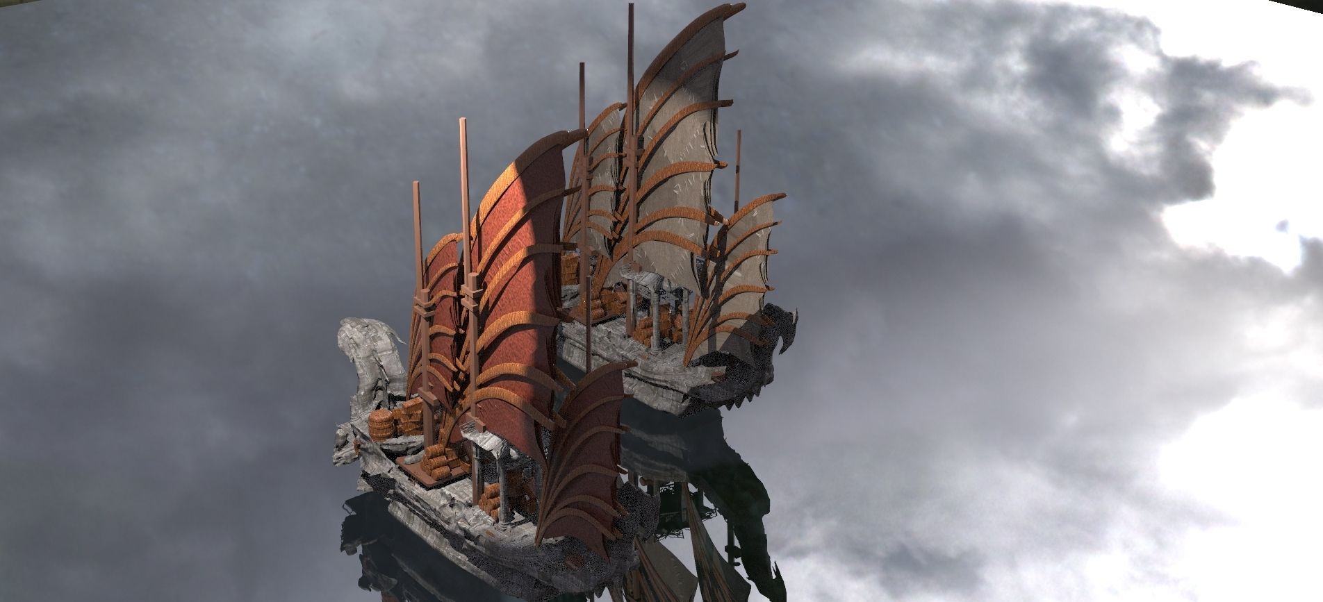 Asian Red Fin sailed Ship Bigger 3D model_3