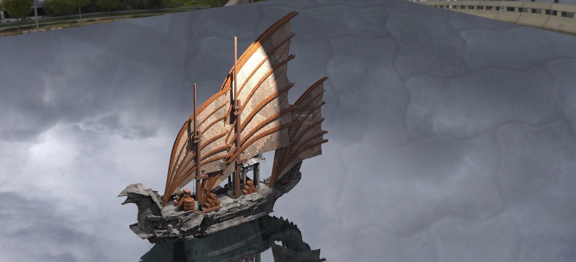 Asian Red Fin sailed Ship Bigger 3D model_1