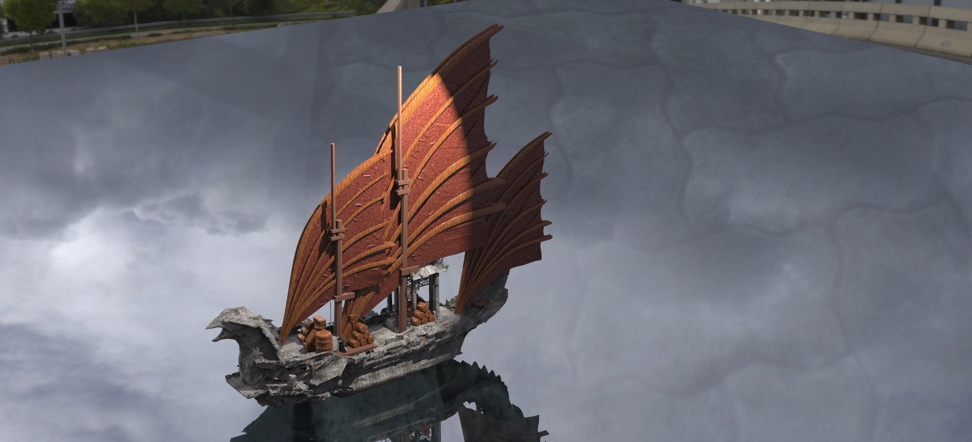 Asian Red Fin sailed Ship Bigger 3D model_2