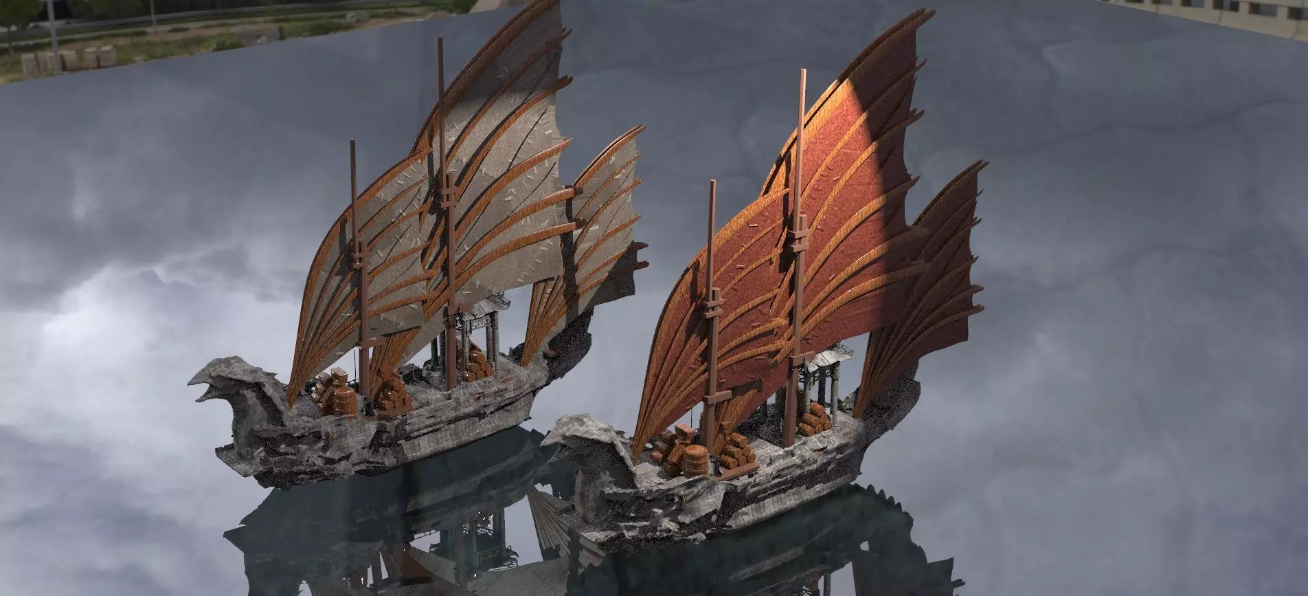 Asian Red Fin sailed Ship Bigger 3D model_0