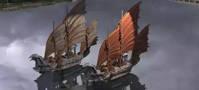 Asian Red Fin sailed Ship Bigger 3D model