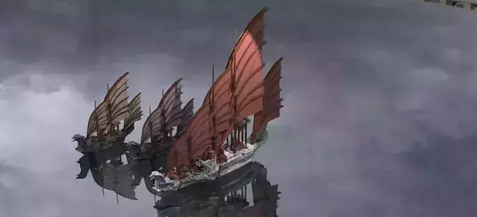 Asian Red Fin sailed Ship 3 designs  3D model