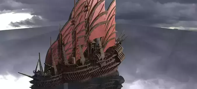 Kings Asian Red Fin sailed Ship 3D