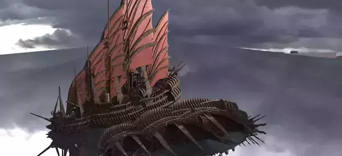 Kings Asian Red Fin sailed Ship wreck 3D model