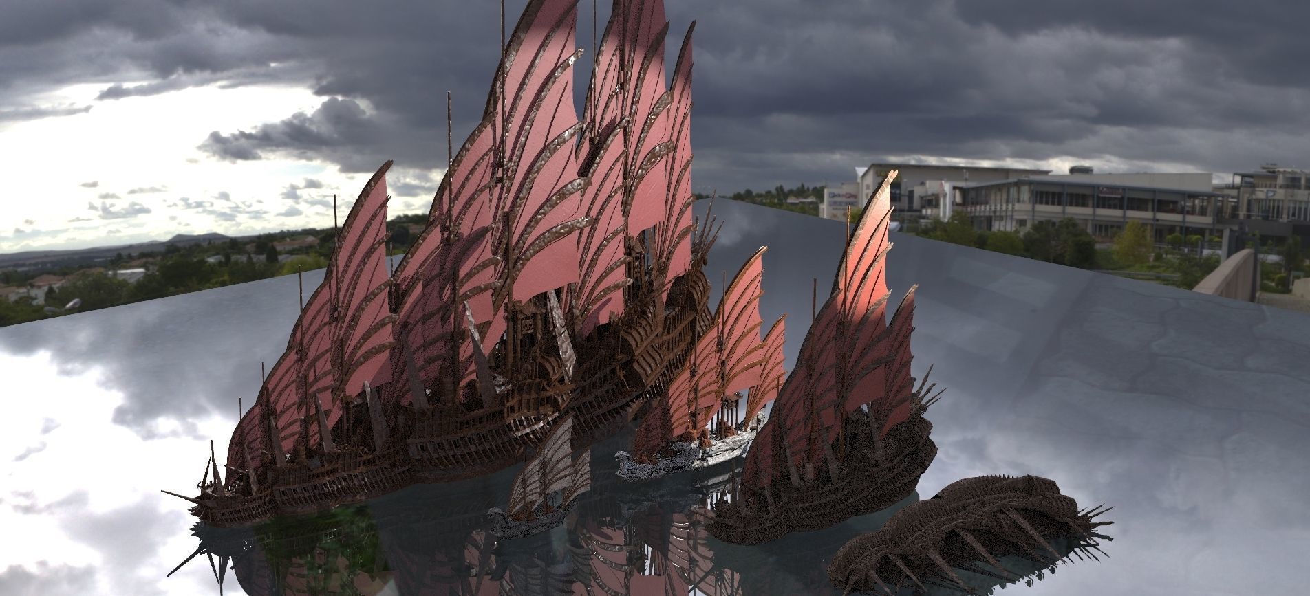 Emperors Asian Red Fin sailed Ship collection 3D model_2
