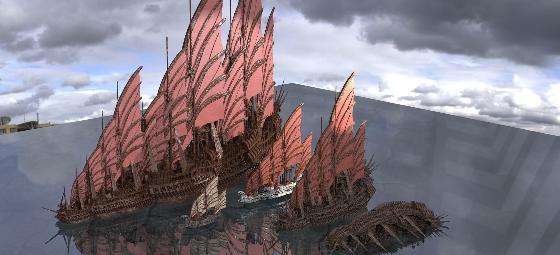 Emperors Asian Red Fin sailed Ship collection 3D model_3