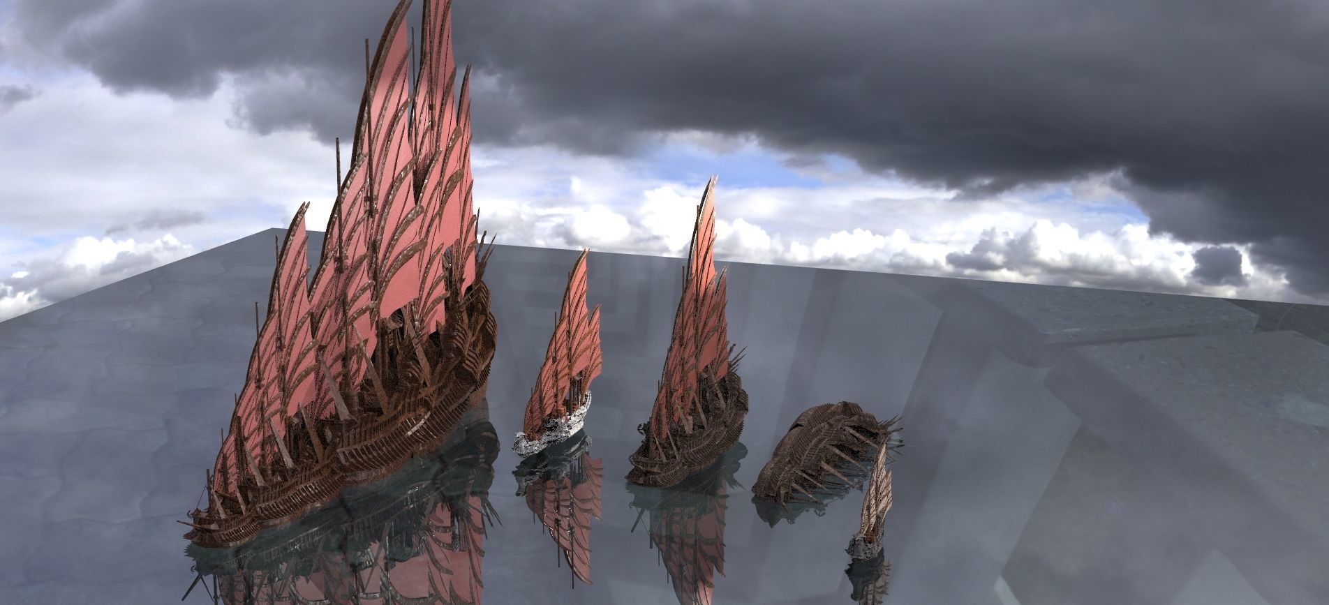 Emperors Asian Red Fin sailed Ship collection 3D model_1