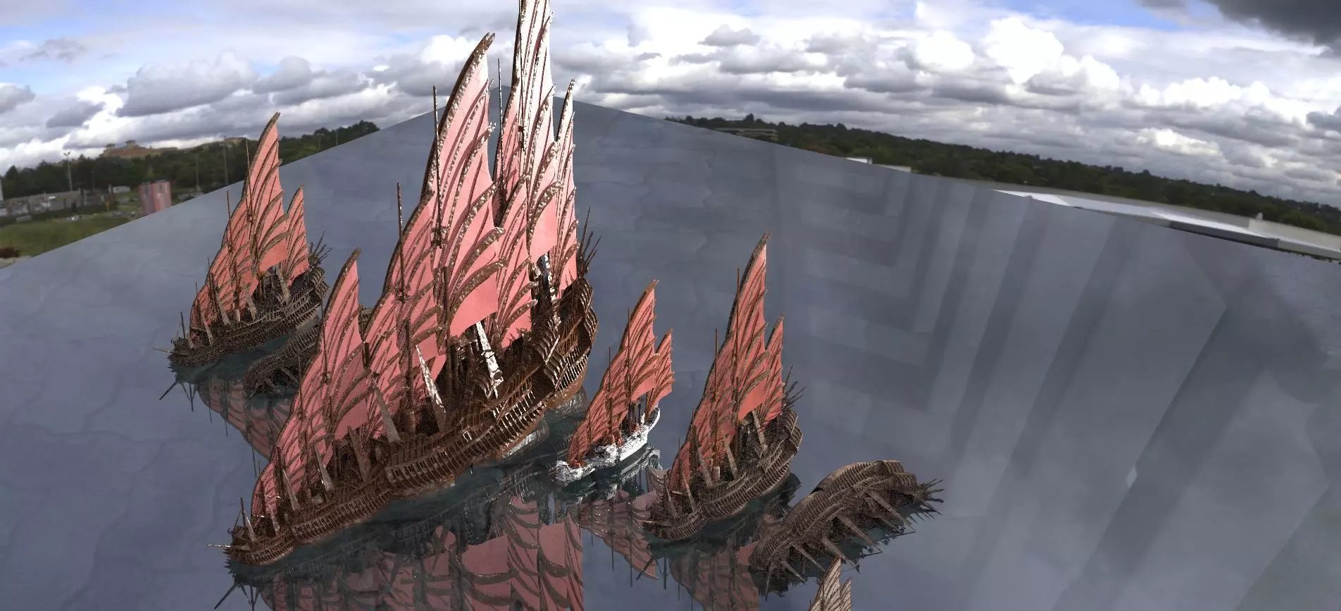 Emperors Asian Red Fin sailed Ship collection 3D model_0