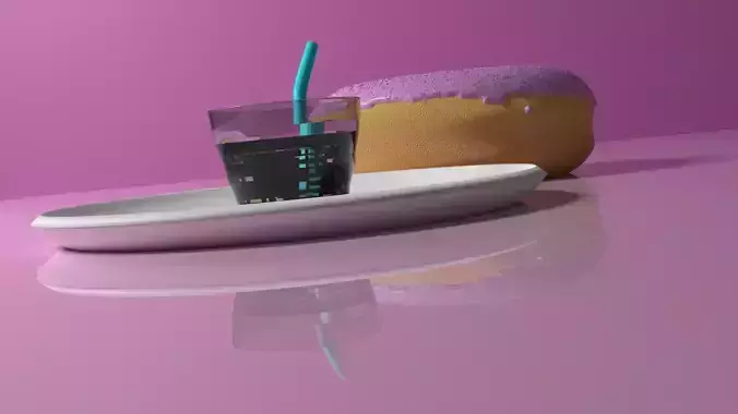 DONUT on plate with drink