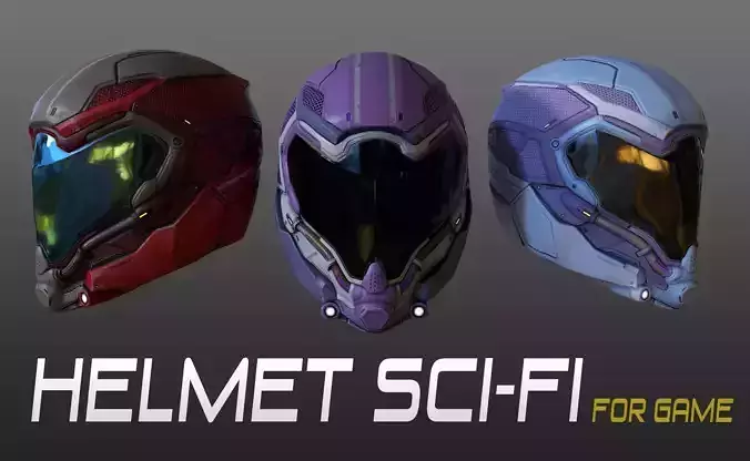 Futuristic Helmet Sci-fi for game  Low-poly 3D model