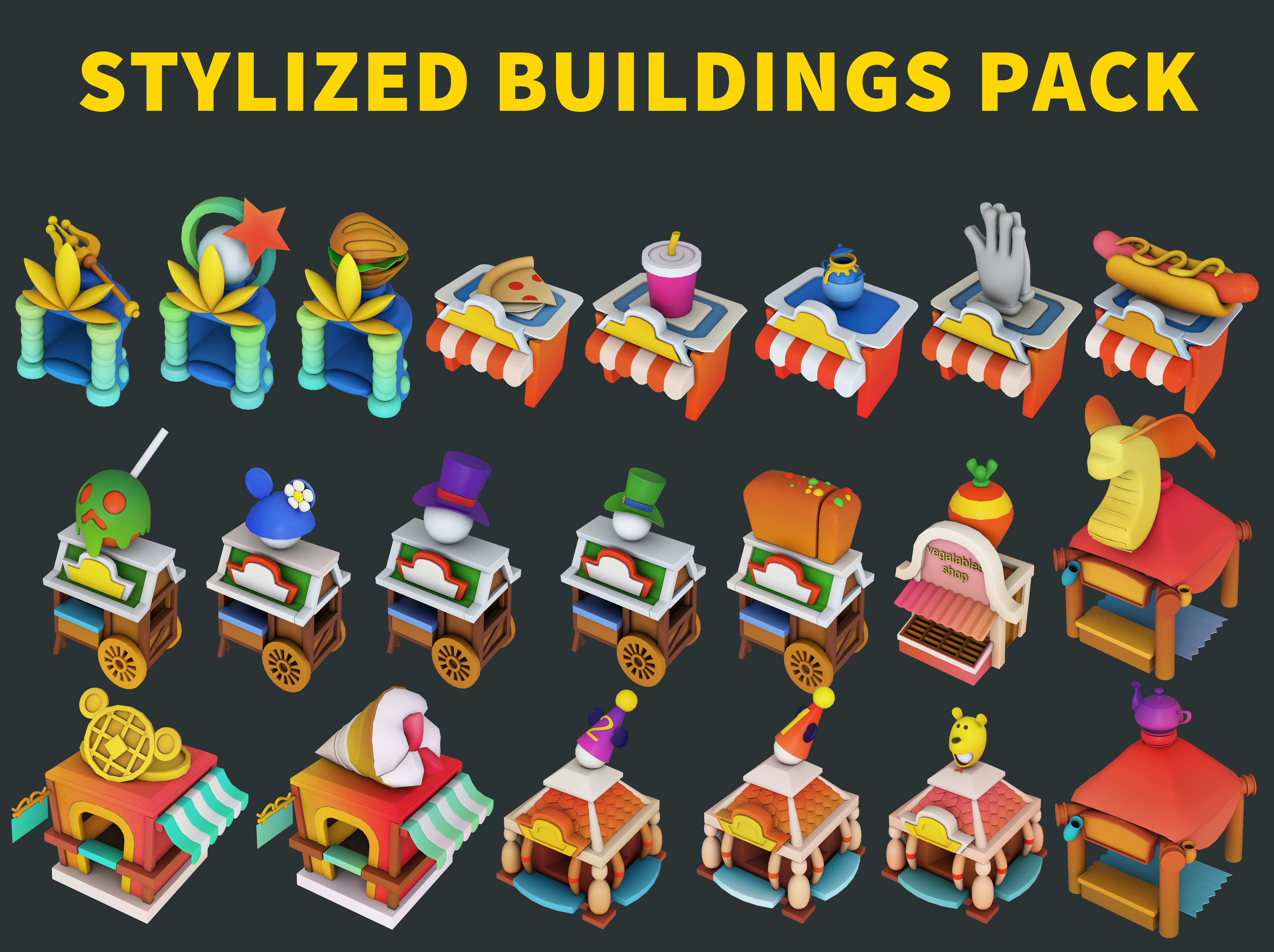 Stylized city pack 3d model Low-poly 3D model_1