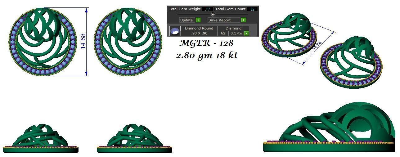 Light weight ring earrings pendant set 3dm stl 4 renders model  3D print model_16