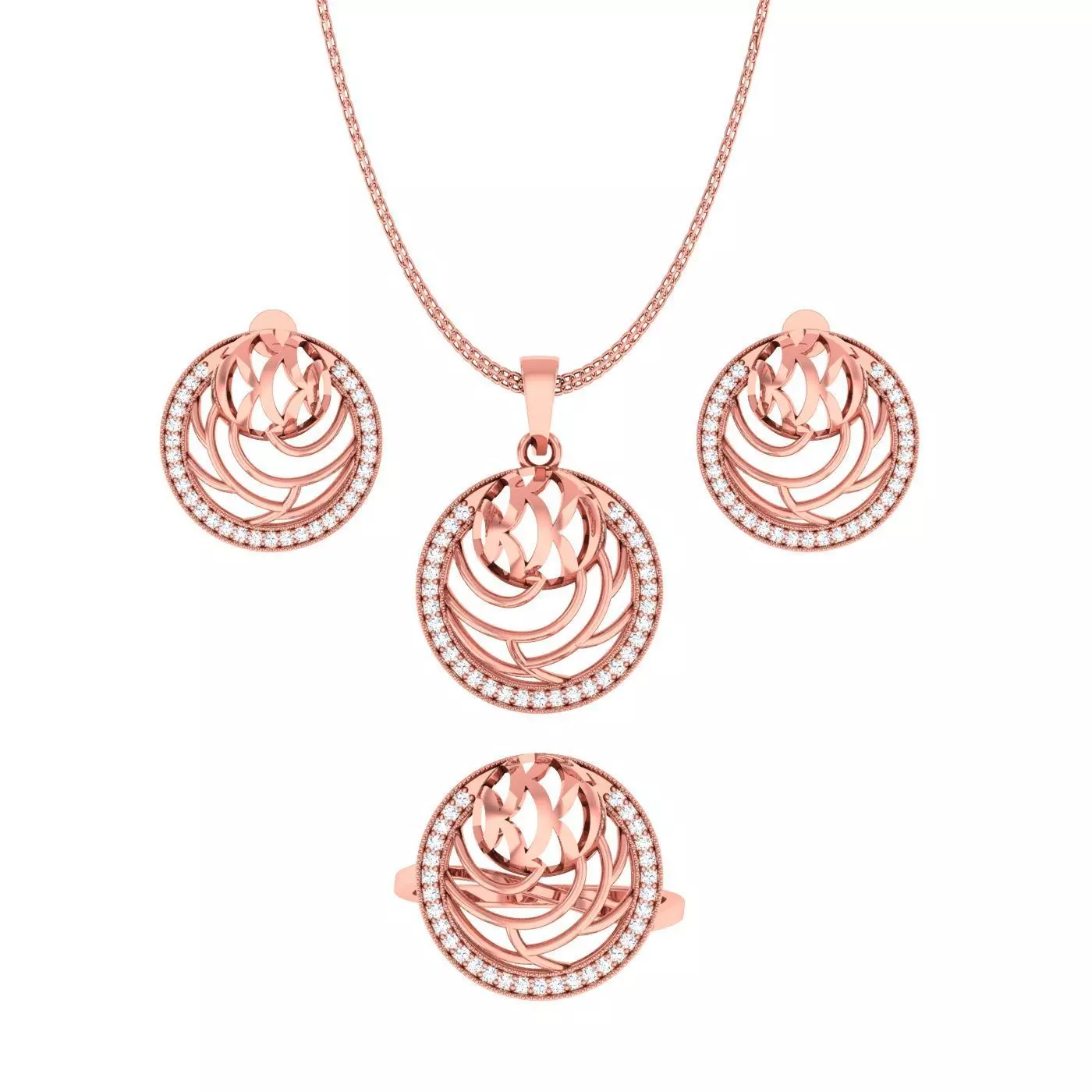 Light weight ring earrings pendant set 3dm stl 4 renders model  3D print model_0