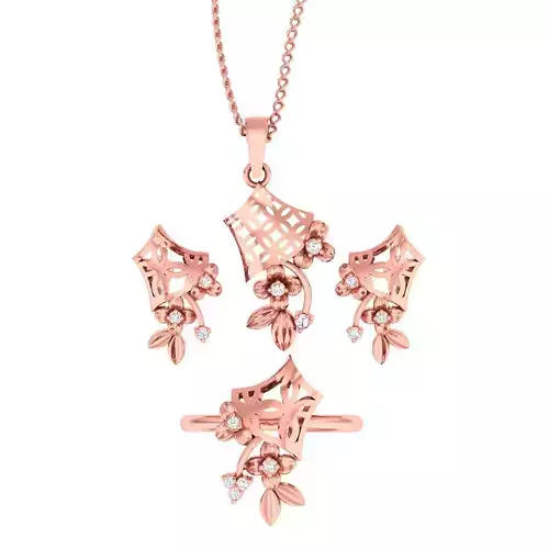 Light weight flower ring earrings pendant set 3dm stl 4 renders 3D print model