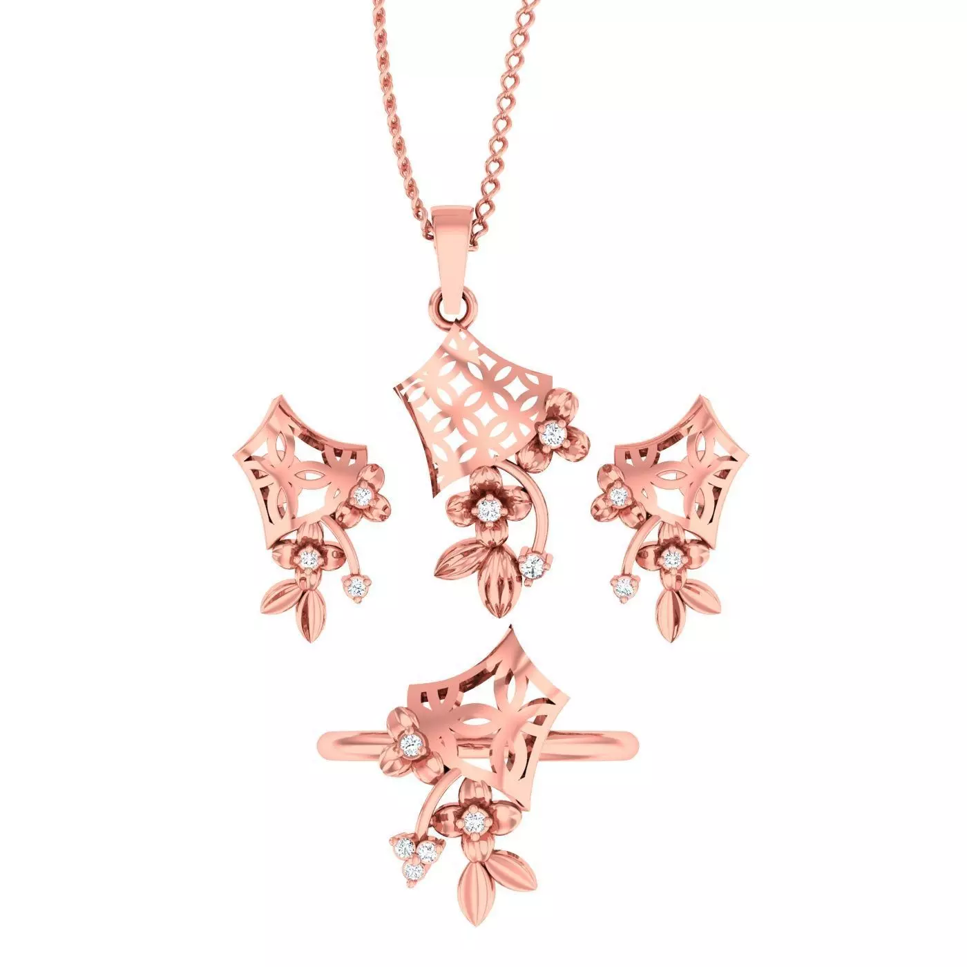 Light weight flower ring earrings pendant set 3dm stl 4 renders 3D print model_0