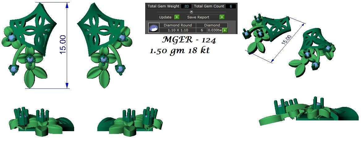 Light weight flower ring earrings pendant set 3dm stl 4 renders 3D print model_16