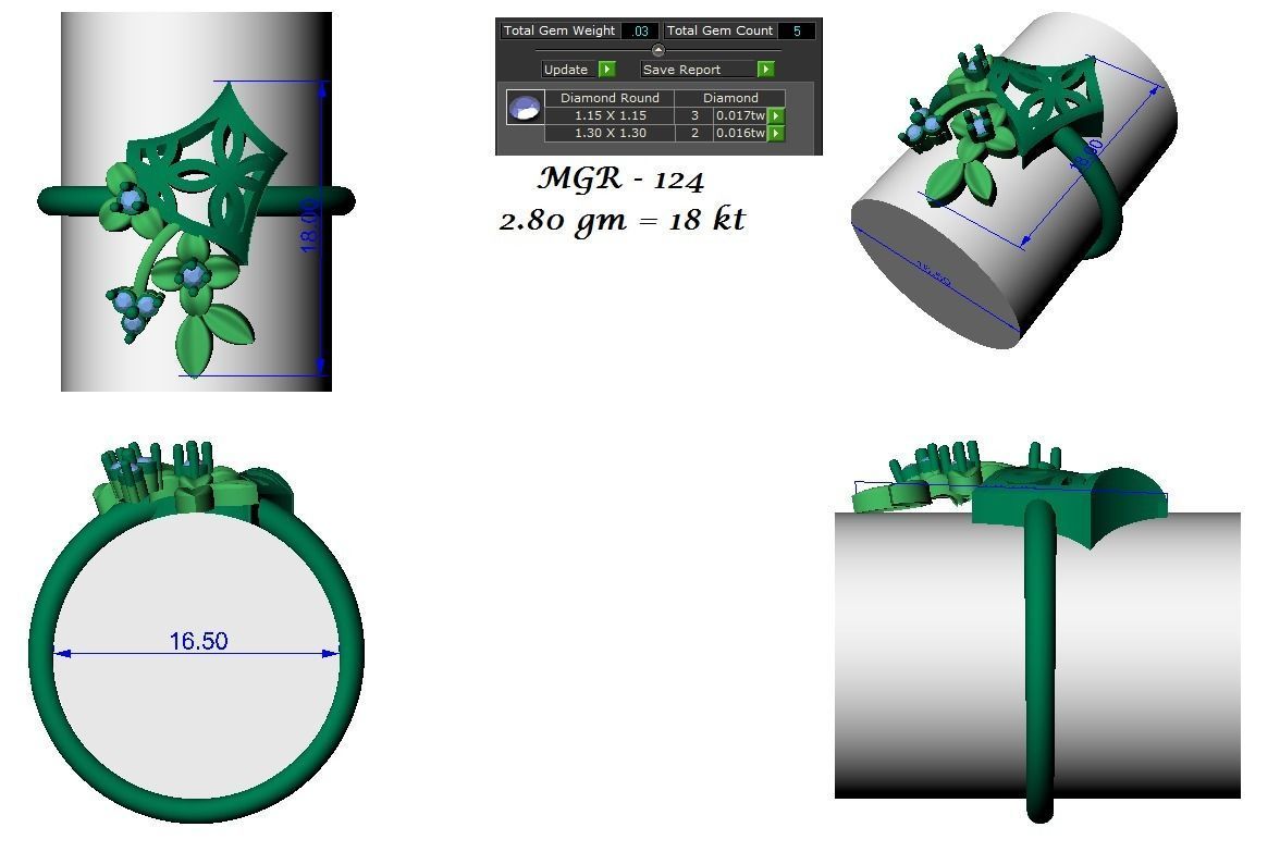 Light weight flower ring earrings pendant set 3dm stl 4 renders 3D print model_18