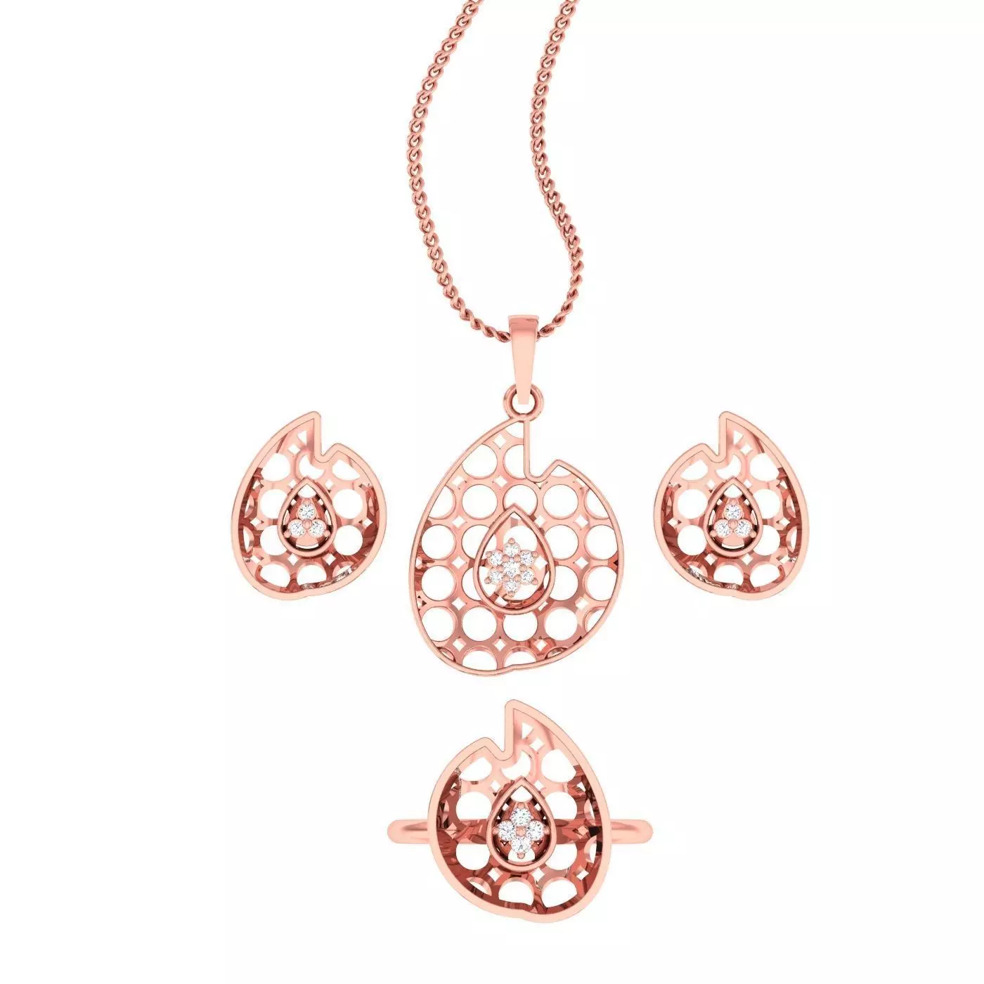 Light weight ring earrings pendant set 3dm stl 4 renders model 3D print model_0