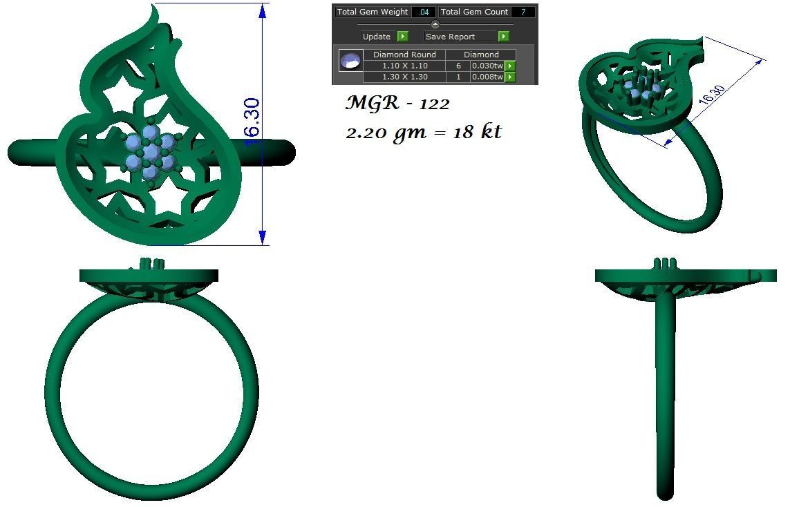 Light weight flower ring earrings pendant set 3dm stl 4 renders  3D print model_18